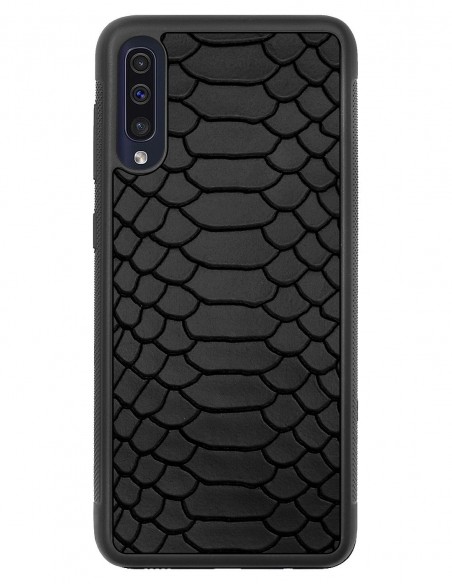 Etui premium skórzane, case na smartfon SAMSUNG GALAXY A50. Skóra python czarna mat.