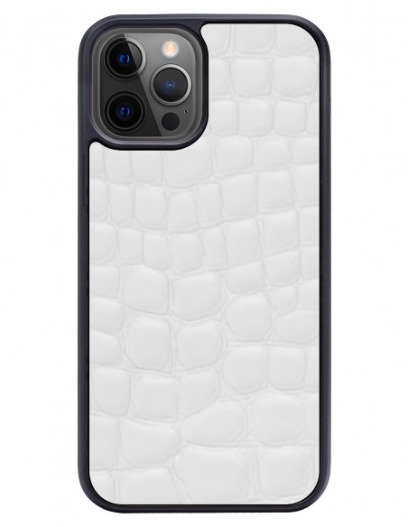 Etui premium skórzane, case na smartfon APPLE iPhone 12 PRO. Skóra crocodile biała.