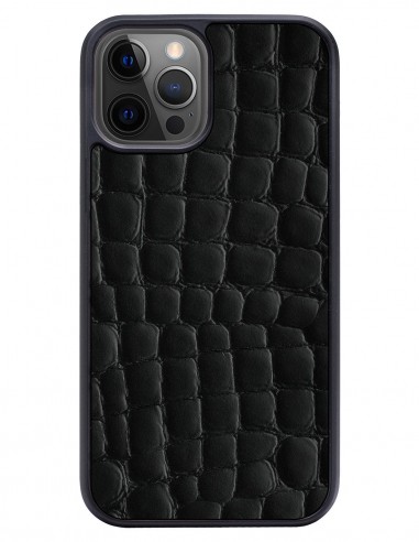 Etui premium skórzane, case na smartfon APPLE iPhone 12 PRO. Skóra crocodile czarna.