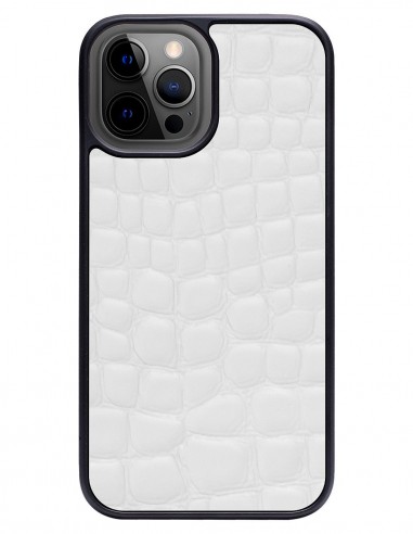 Etui premium skórzane, case na smartfon APPLE iPhone 12 PRO MAX. Skóra crocodile biała.