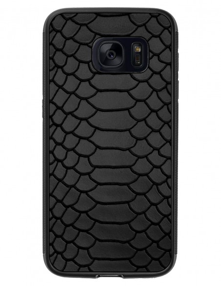 Etui premium skórzane, case na smartfon SAMSUNG GALAXY S7. Skóra python czarna mat.