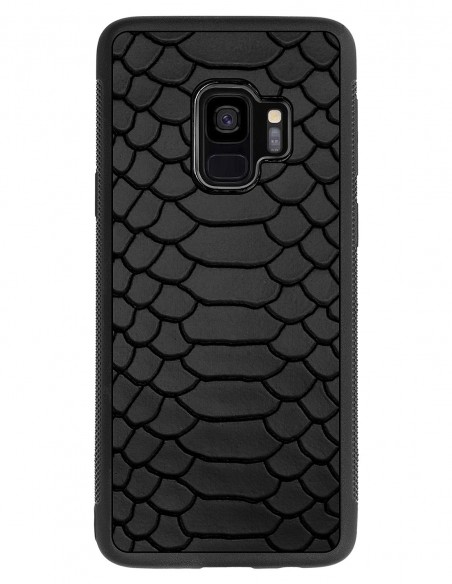Etui premium skórzane, case na smartfon SAMSUNG GALAXY S9. Skóra python czarna mat.