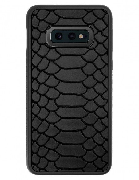 Etui premium skórzane, case na smartfon SAMSUNG GALAXY S10E. Skóra python czarna mat.