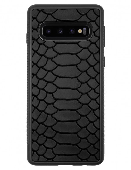 Etui premium skórzane, case na smartfon SAMSUNG GALAXY S10. Skóra python czarna mat.