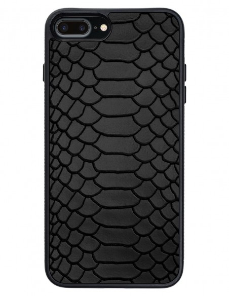 Etui premium skórzane, case na smartfon APPLE iPhone 8 PLUS. Skóra python czarna mat.