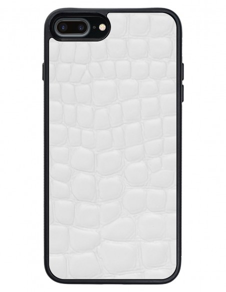 Etui premium skórzane, case na smartfon APPLE iPhone 7 PLUS. Skóra crocodile biała.