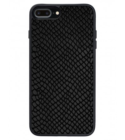 Etui premium skórzane, case na smartfon APPLE iPhone 8 PLUS. Skóra iguana czarna.