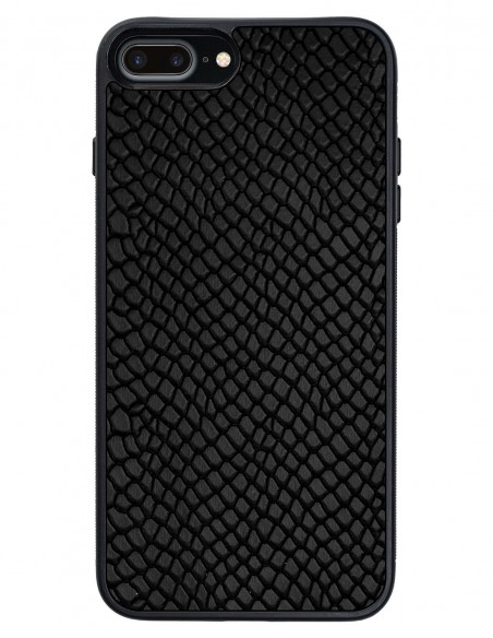 Etui premium skórzane, case na smartfon APPLE iPhone 8 PLUS. Skóra iguana czarna.