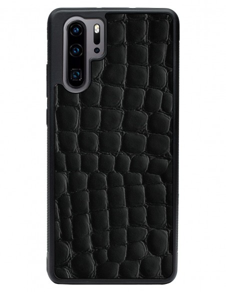 Etui premium skórzane, case na smartfon HUAWEI P30 PRO. Skóra crocodile czarna.