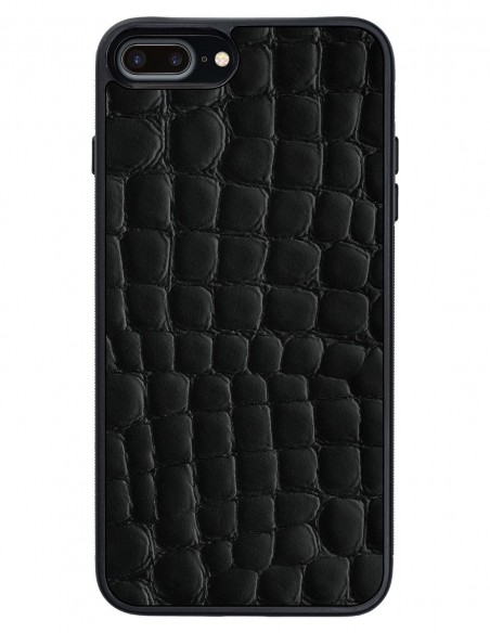 Etui premium skórzane, case na smartfon APPLE iPhone 7 PLUS. Skóra crocodile czarna.