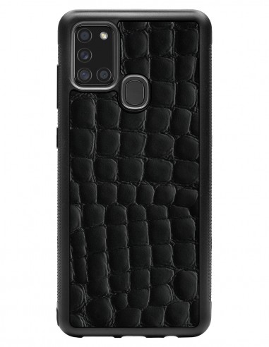 Etui premium skórzane, case na smartfon SAMSUNG GALAXY A21S. Skóra crocodile czarna.