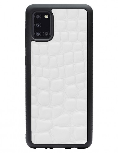 Etui premium skórzane, case na smartfon SAMSUNG GALAXY A31. Skóra crocodile biała.