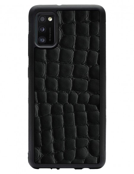 Etui premium skórzane, case na smartfon SAMSUNG GALAXY A41. Skóra crocodile czarna.