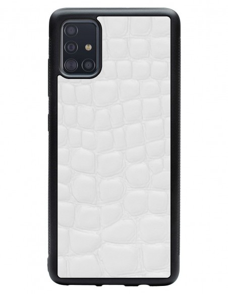 Etui premium skórzane, case na smartfon SAMSUNG GALAXY A51. Skóra crocodile biała.