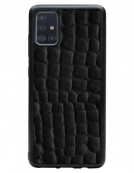 Etui premium skórzane, case na smartfon SAMSUNG GALAXY A51. Skóra crocodile czarna.