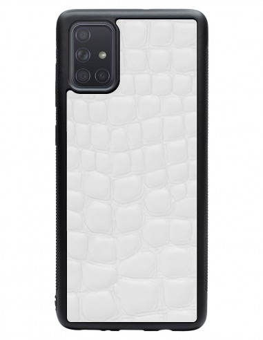 Etui premium skórzane, case na smartfon SAMSUNG GALAXY A71. Skóra crocodile biała.