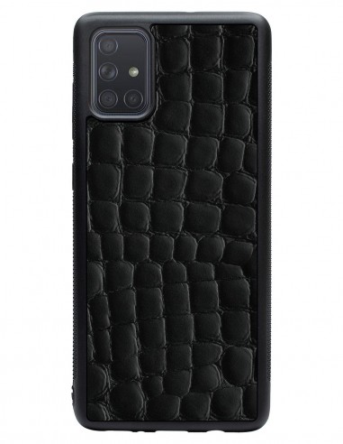 Etui premium skórzane, case na smartfon SAMSUNG GALAXY A71. Skóra crocodile czarna.