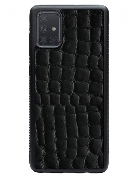Etui premium skórzane, case na smartfon SAMSUNG GALAXY A71. Skóra crocodile czarna.