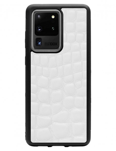 Etui premium skórzane, case na smartfon SAMSUNG GALAXY S20 ULTRA. Skóra crocodile biała.