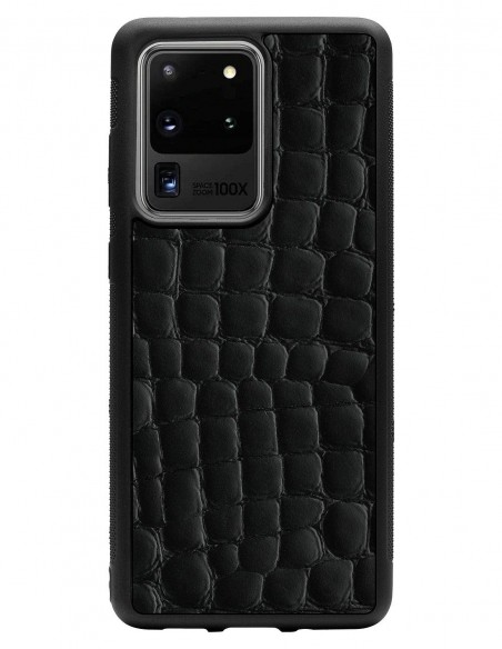 Etui premium skórzane, case na smartfon SAMSUNG GALAXY S20 ULTRA. Skóra crocodile czarna.
