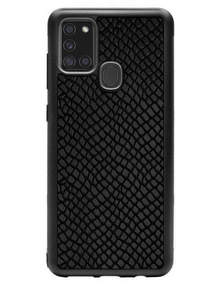 Etui premium skórzane, case na smartfon SAMSUNG GALAXY A21S. Skóra iguana czarna.